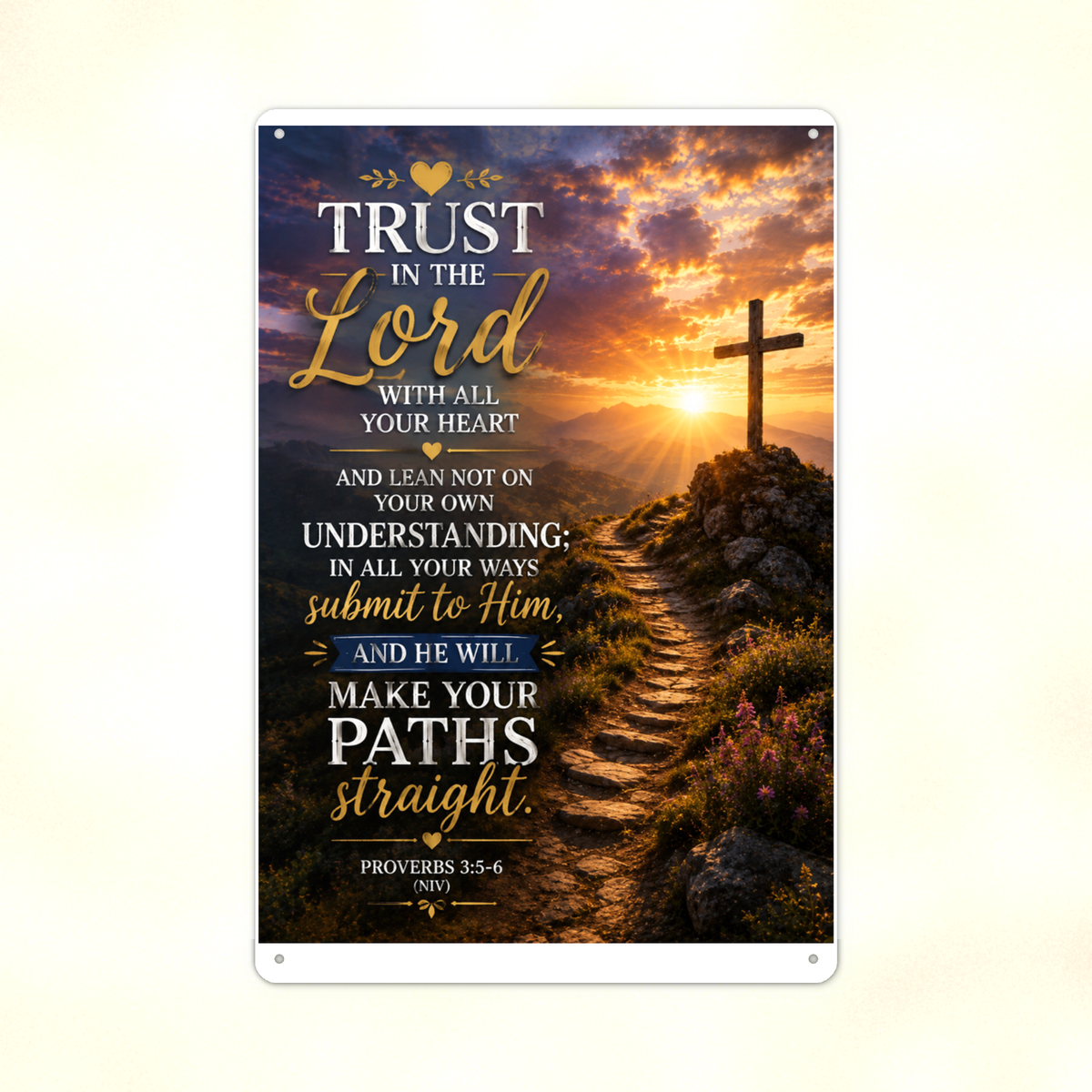 Trust In The Lord Lean Not On Understanding - Proverbs 3:5-6, Christian Metal Sign 8x12 & 12x18 — Print detail