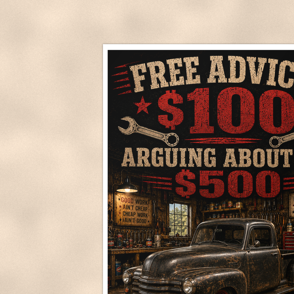 Free Advice, Arguing Costs Extra - Funny Garage Poster 16x24 & 24x36 — Context view