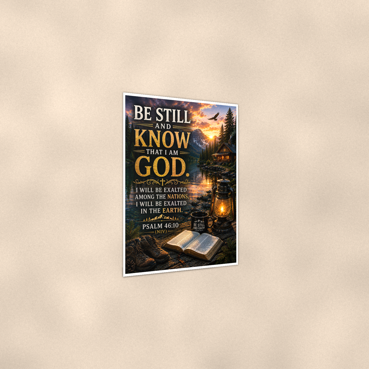 Be Still And Know Exalted Lakeside - Psalm 46:10, Christian Poster 16x24 & 24x36 — Print detail