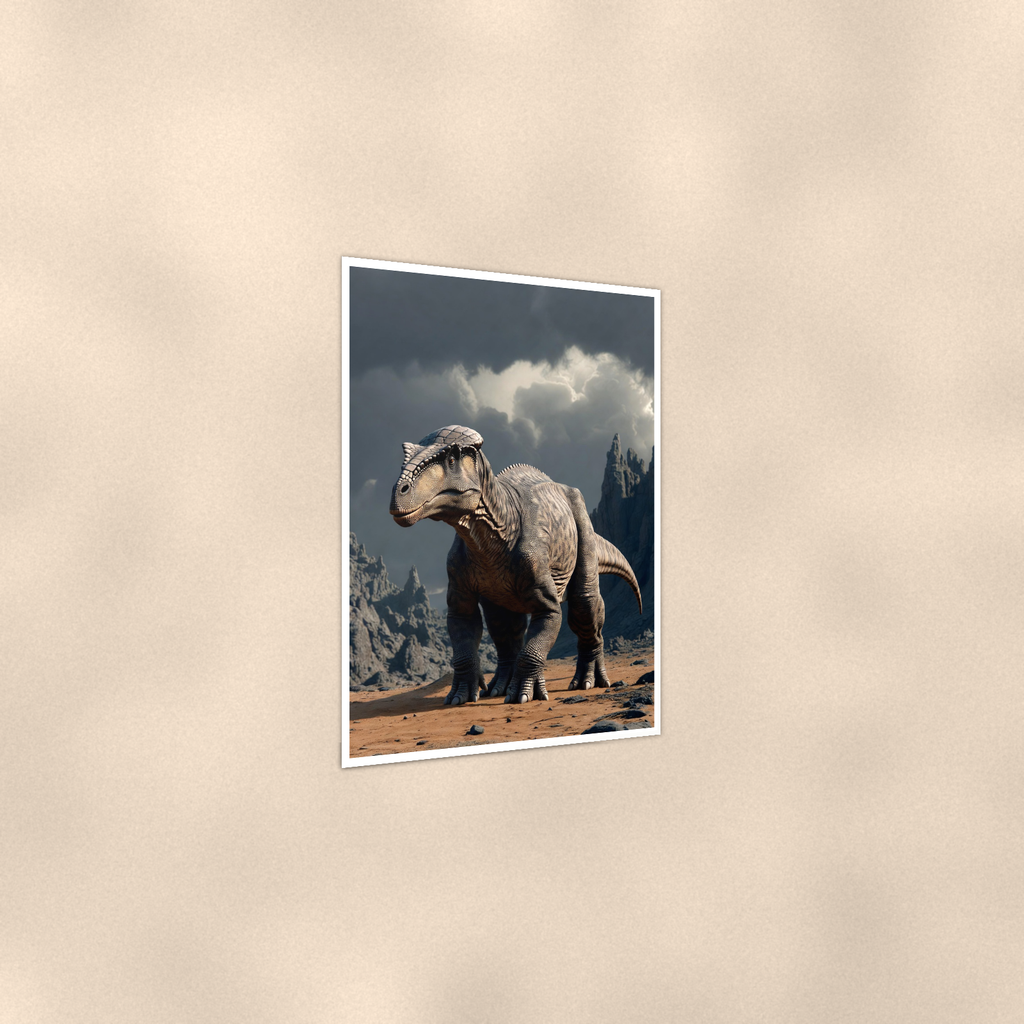 Dome Head Dinosaur, Storm Mountain Scene - Poster 16x24 & 24x36 — Print detail