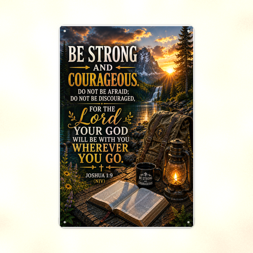 Be Strong And Courageous - Joshua 1:9, Christian Metal Sign 8x12 & 12x18 — Print detail
