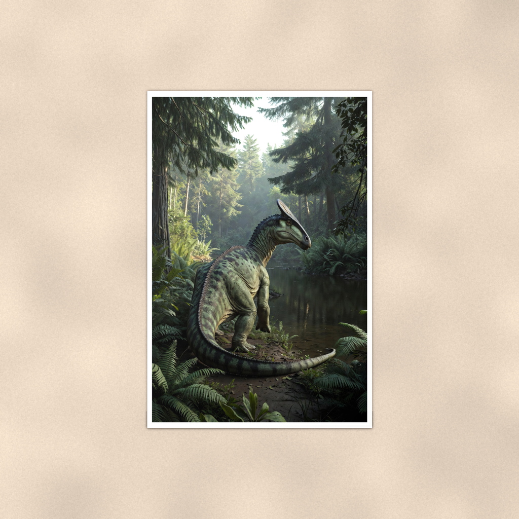 Crested Dinosaur River Scene - Poster 16x24 & 24x36, Kids Room Wall Art — Full product view