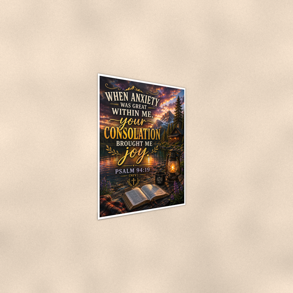 When Anxiety Was Great, Your Consolation Brought Joy - Psalm 94:19, Christian Poster 16x24 & 24x36 — Alternate wall view