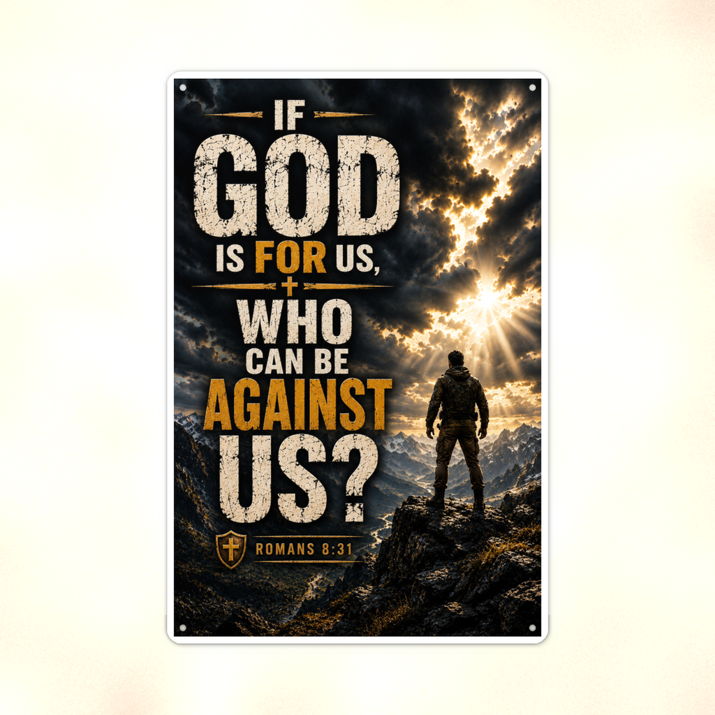 If God Is For Us, Who Can Be Against - Romans 8:31, Christian Metal Sign 8x12 & 12x18 — Print detail