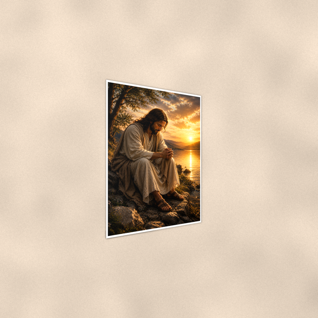 Jesus By The Lake At Sunset - Christian Poster 16x24 & 24x36 — Alternate wall view