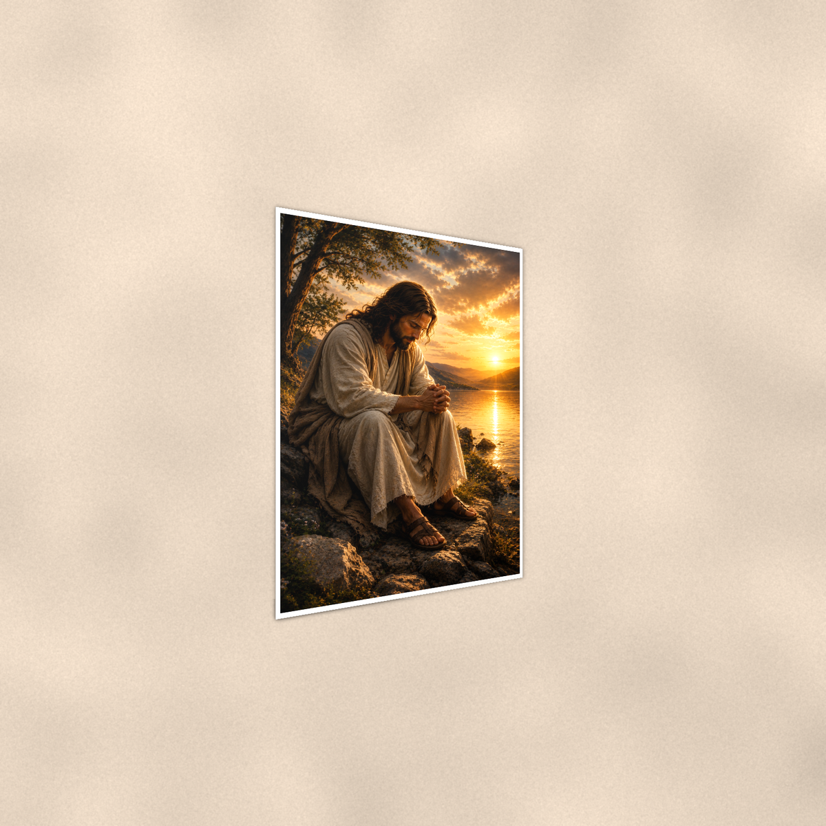 Jesus By The Lake At Sunset - Christian Poster 16x24 & 24x36 — Alternate wall view