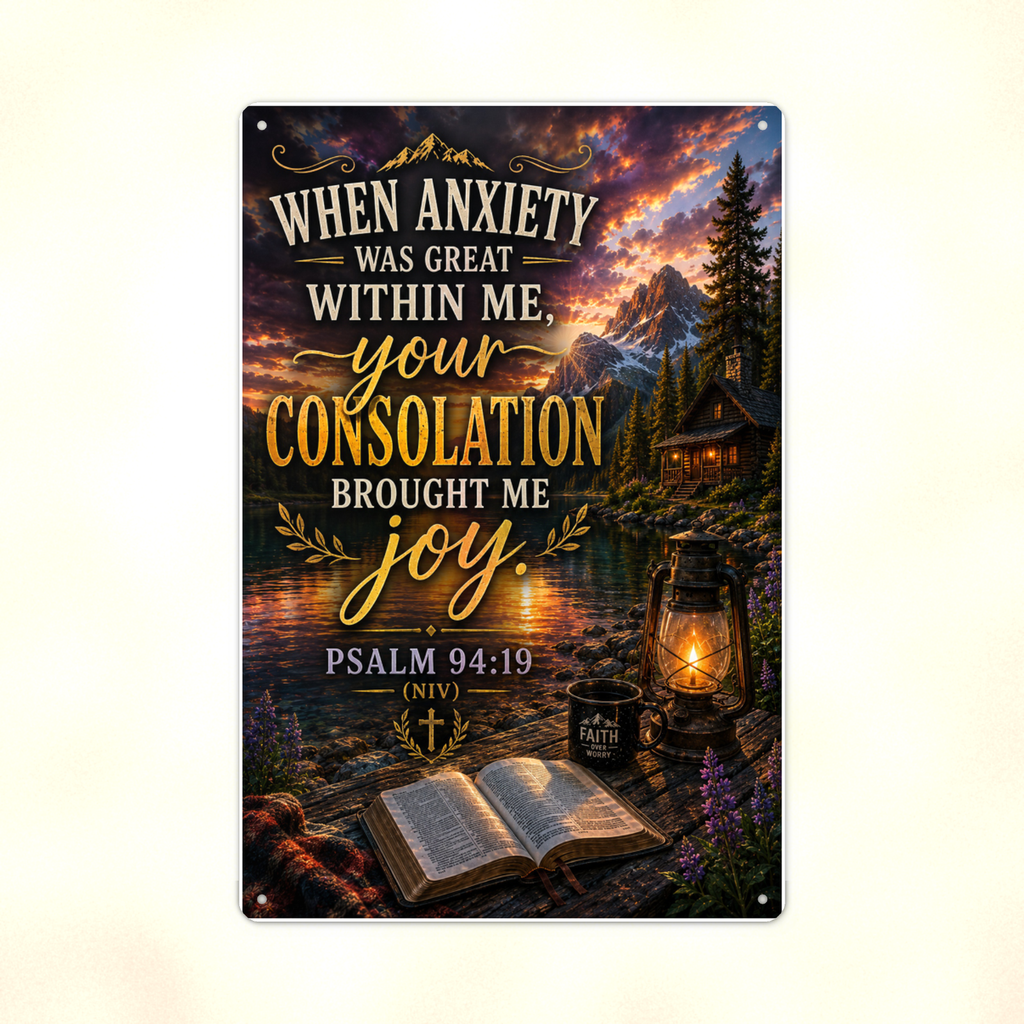 When Anxiety Was Great, Your Consolation Brought Joy - Psalm 94:19, Christian Metal Sign 8x12 & 12x18 — Print detail