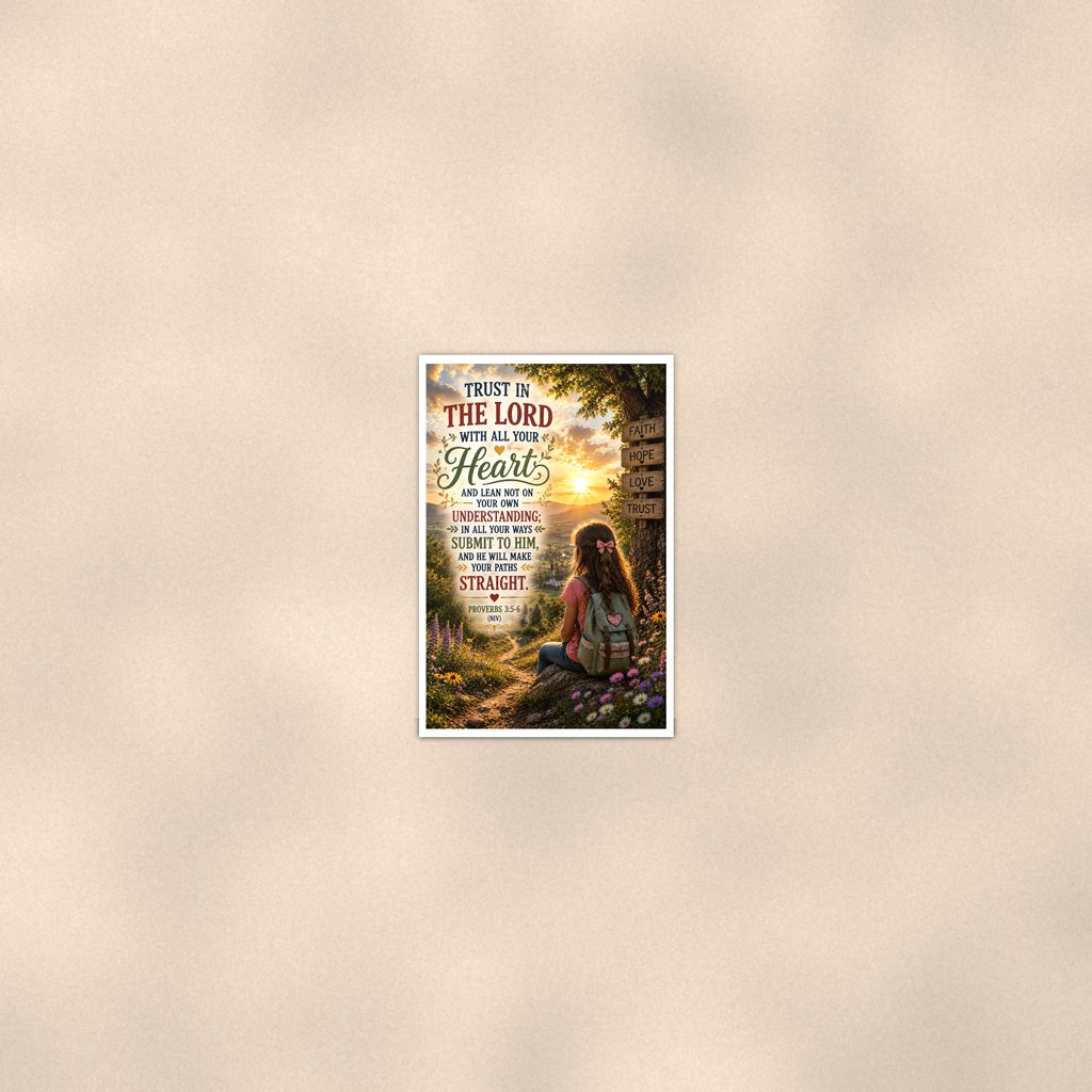 Trust In The Lord Girl At The Signpost - Proverbs 3:5-6, Christian Poster 16x24 & 24x36 — Room display