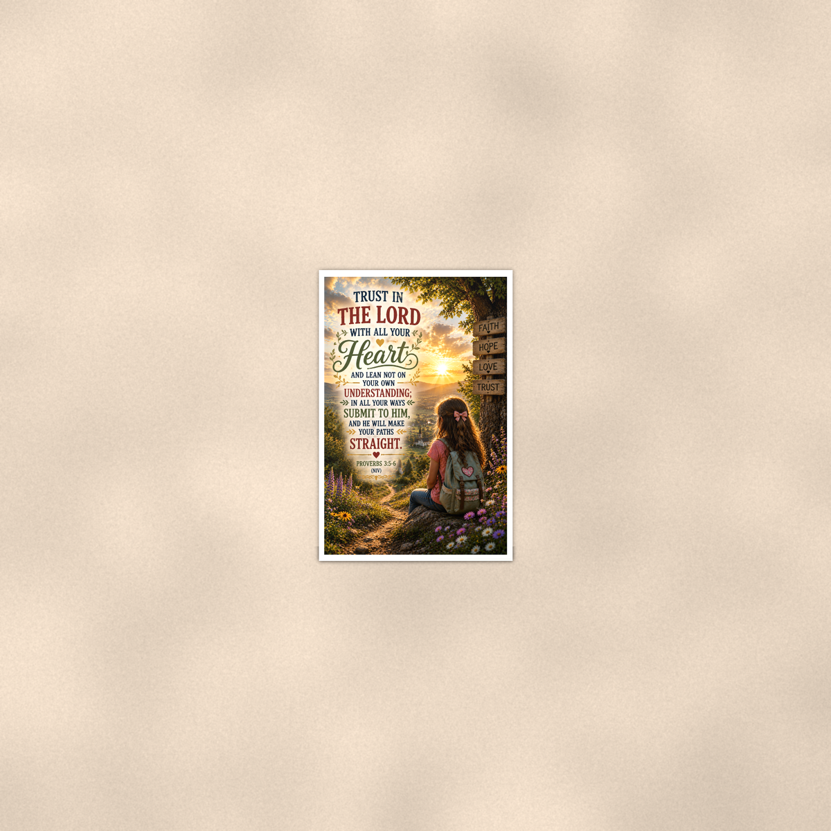 Trust In The Lord Girl At The Signpost - Proverbs 3:5-6, Christian Poster 16x24 & 24x36 — Room display