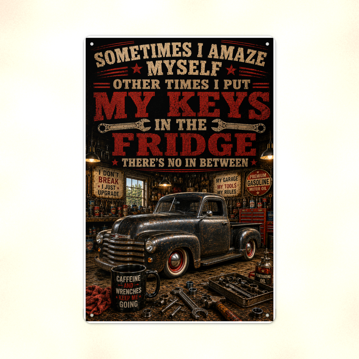 Sometimes I Amaze Myself - Keys In The Fridge, Funny Metal Sign 8x12 & 12x18 — Print detail