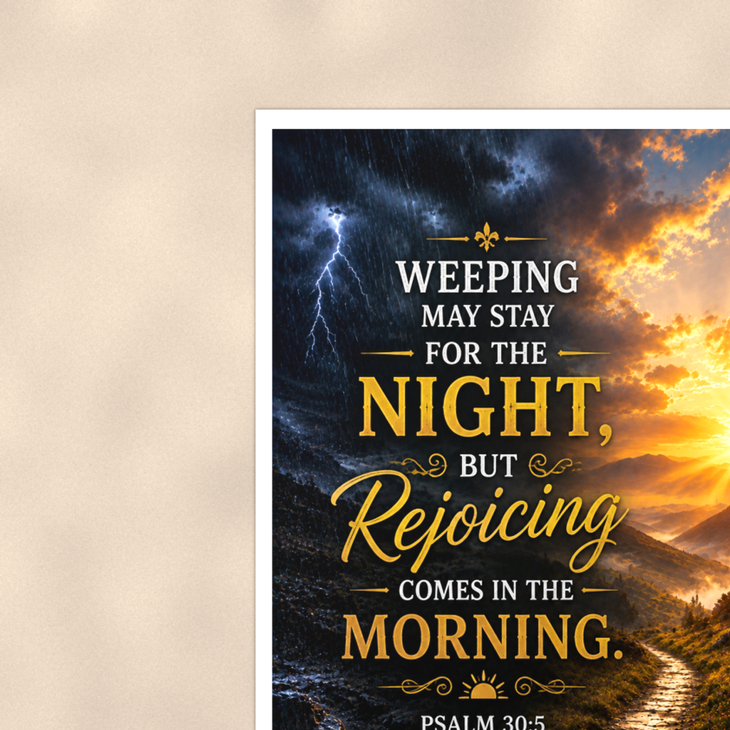 Weeping May Stay, But Rejoicing Comes In The Morning - Psalm 30:5, Christian Poster 16x24 & 24x36 — Context view