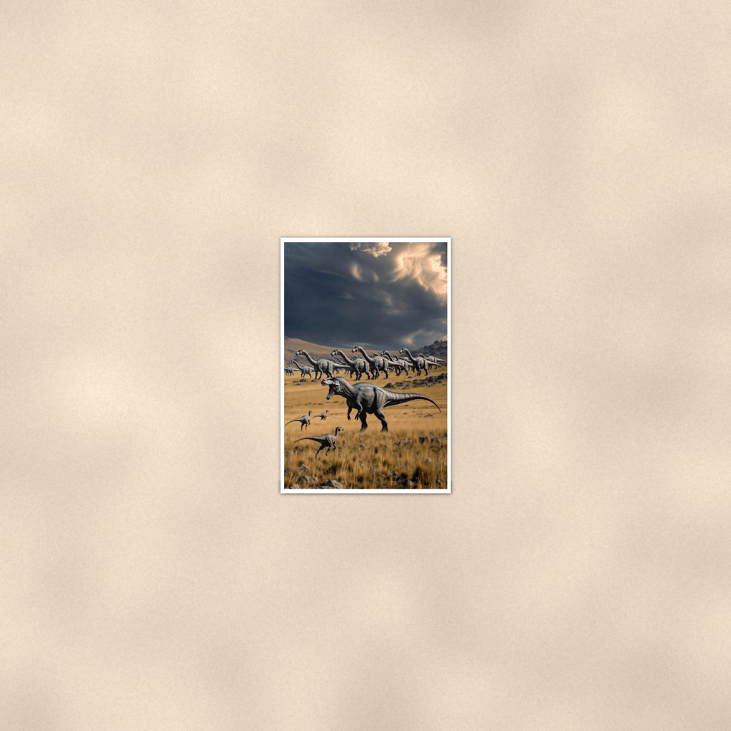 Predator Dinosaur, Storm Plains Scene - Poster 16x24 & 24x36 — Room display