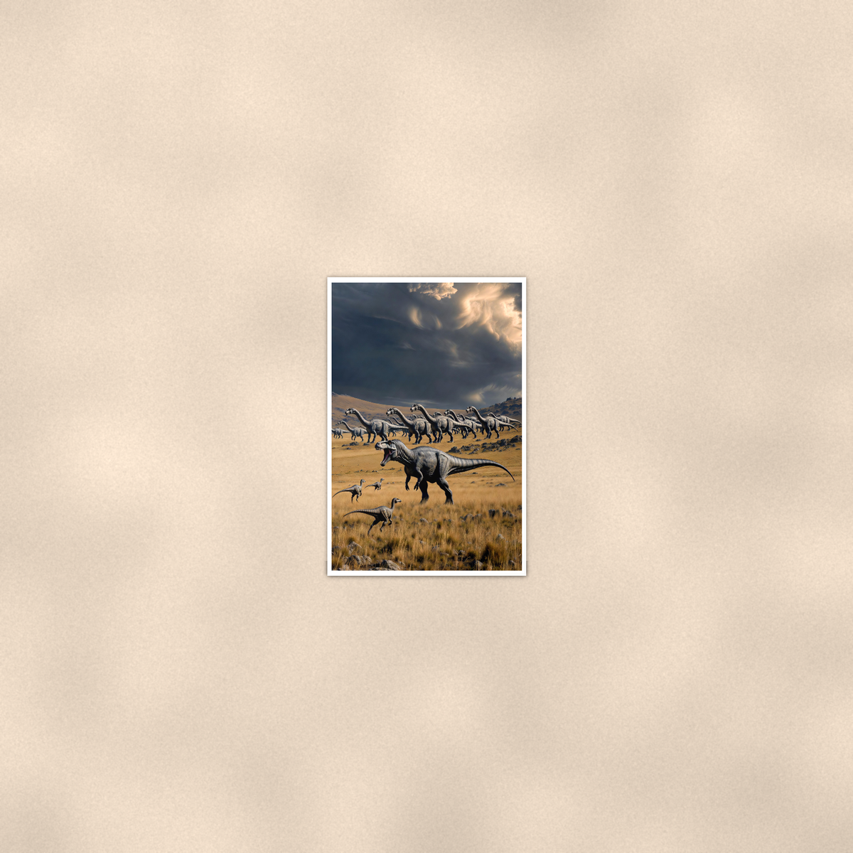 Predator Dinosaur, Storm Plains Scene - Poster 16x24 & 24x36 — Room display