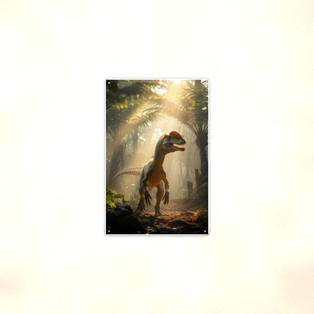 Dilophosaurus Jungle Scene - Dinosaur Metal Sign 8x12 & 12x18, Aluminum Decor — Context view