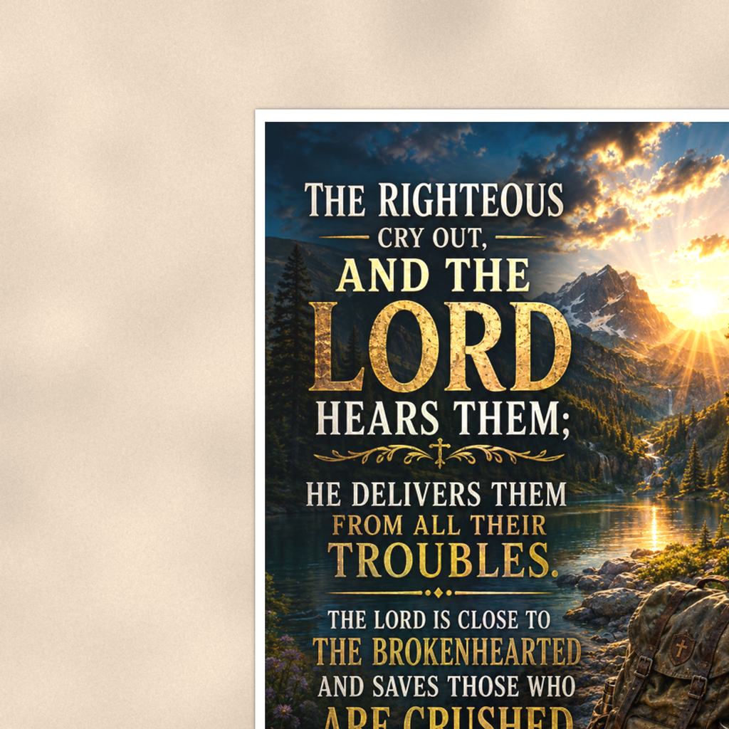The Righteous Cry Out, And The Lord Hears Them - Psalm 34:17-18, Christian Poster 16x24 & 24x36 — Context view