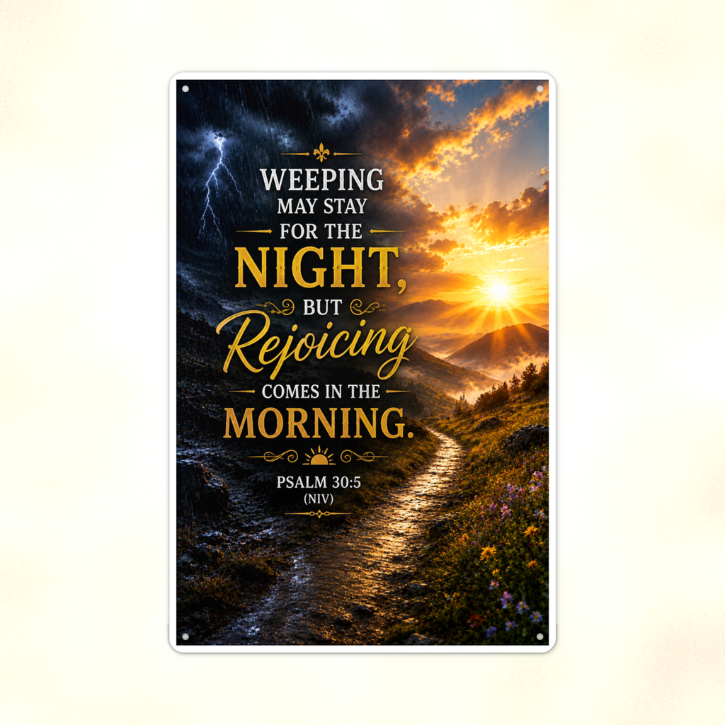 Weeping May Stay, But Rejoicing Comes In The Morning - Psalm 30:5, Christian Metal Sign 8x12 & 12x18 — Print detail