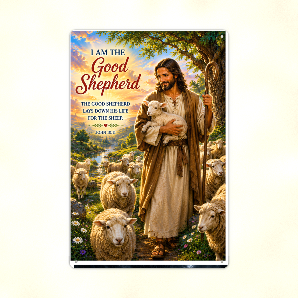 I Am The Good Shepherd - John 10:11, Christian Metal Sign 8x12 & 12x18 — Print detail