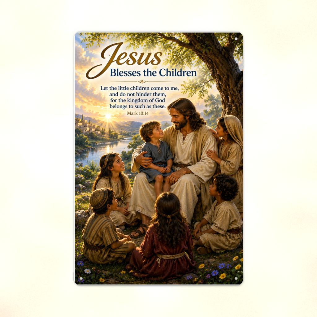Jesus Blesses The Children - Mark 10:14, Christian Metal Sign 8x12 & 12x18 — Print detail