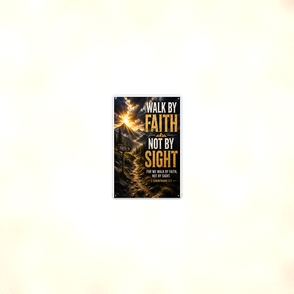 Walk By Faith, Not Sight - 2 Corinthians 5:7, Christian Metal Sign 8x12 & 12x18 — Room display