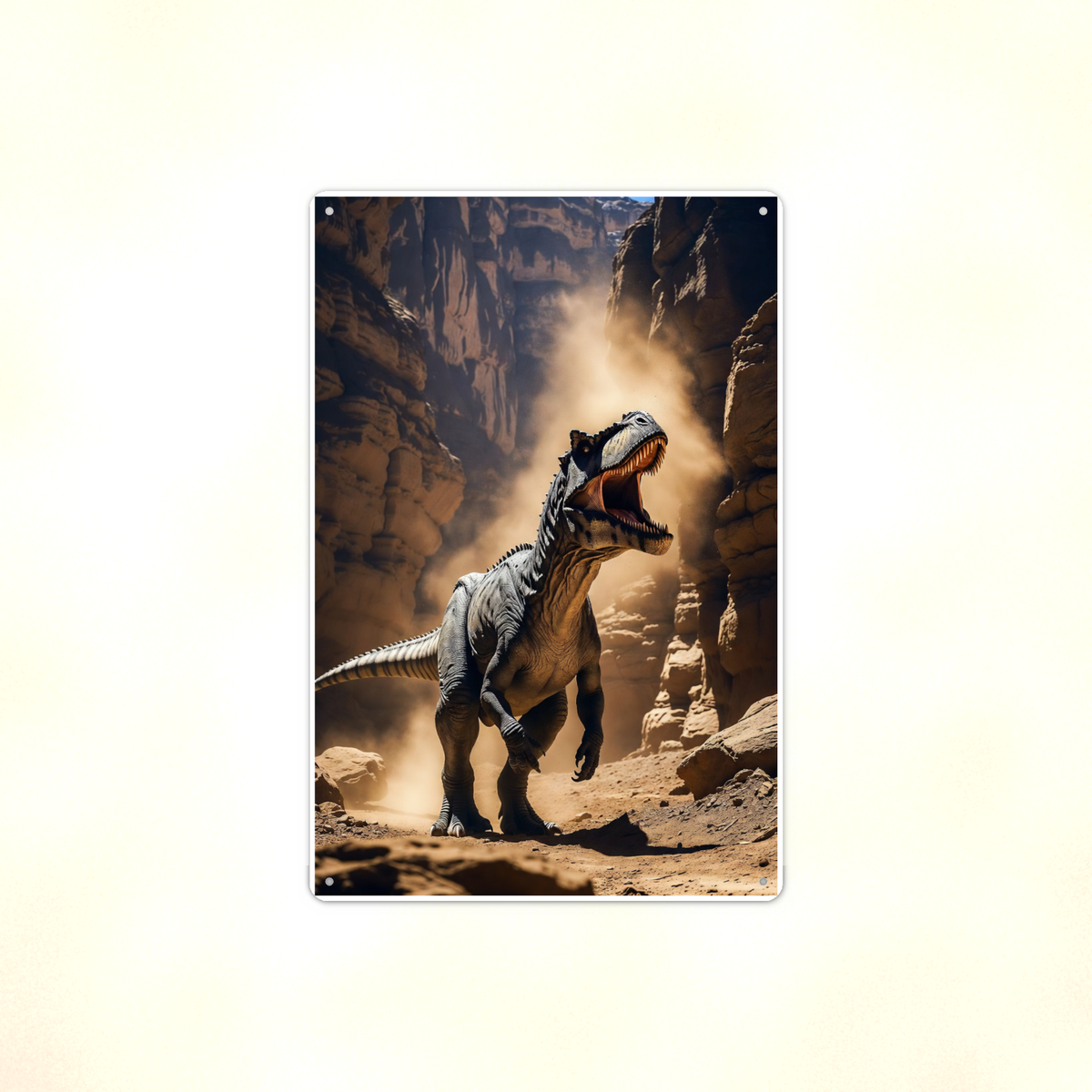 Roaring Dinosaur Canyon Scene - Metal Sign 8x12 & 12x18, Aluminum Decor — Full product view