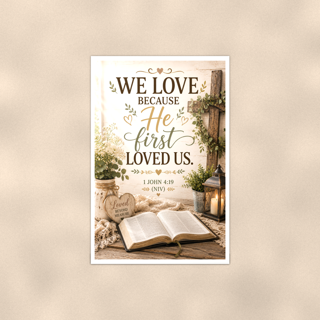 We Love Because He First Loved Us - 1 John 4:19, Christian Poster 16x24 & 24x36 — Full product view