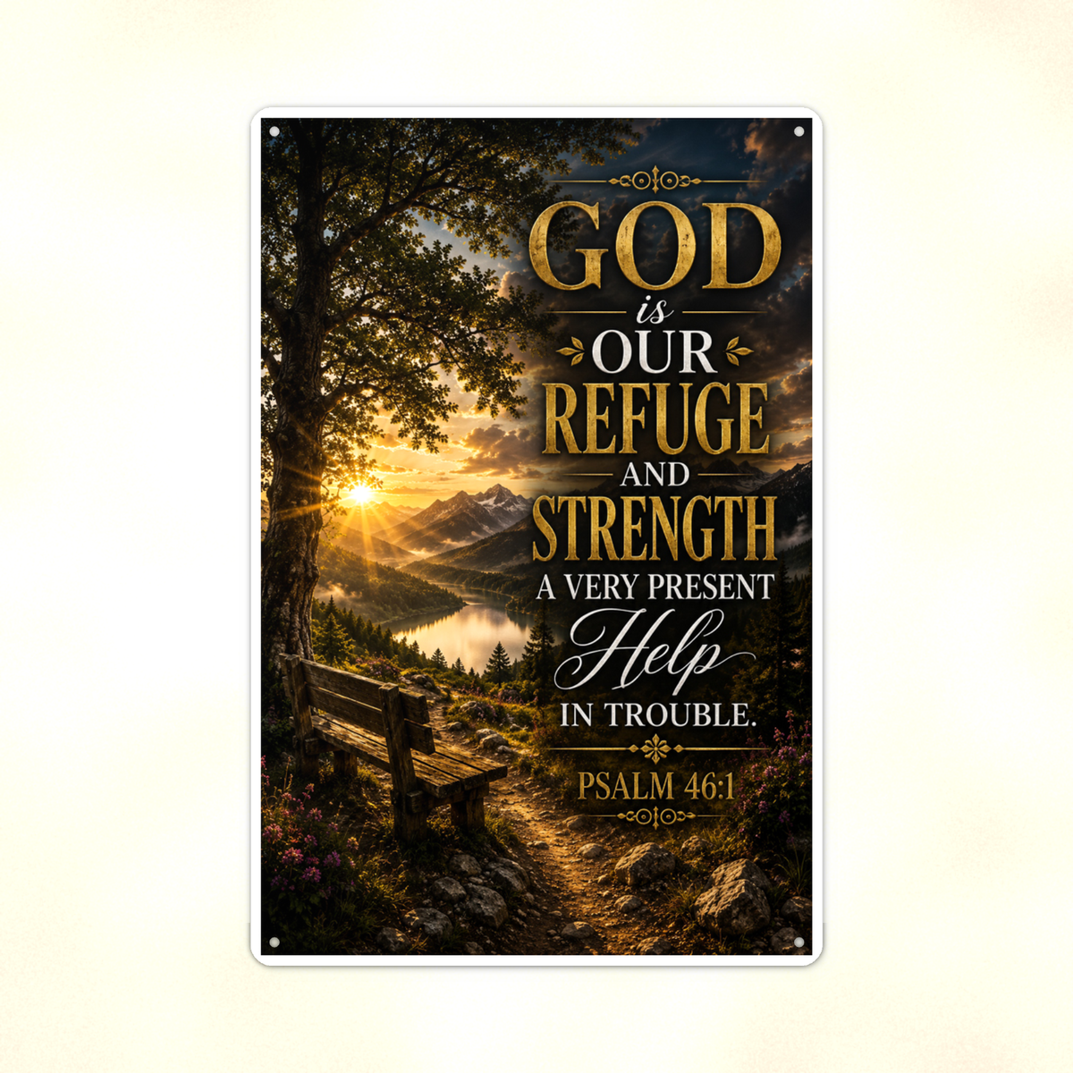 God Is Our Refuge And Strength - Psalm 46:1, Christian Metal Sign 8x12 & 12x18 — Print detail