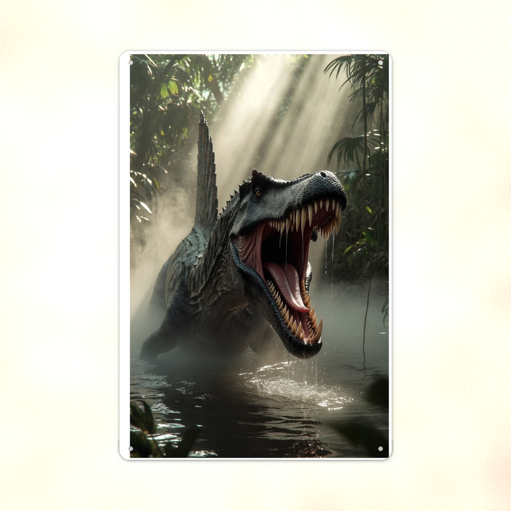 Spinosaurus Swamp Roar - Dinosaur Metal Sign 8x12 & 12x18, Aluminum Decor — Print detail