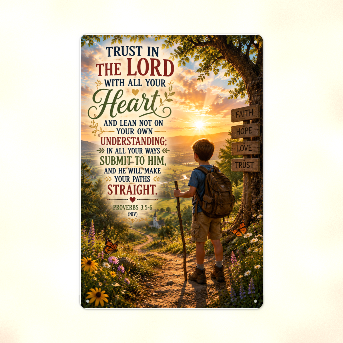 Trust In The Lord With All Your Heart - Proverbs 3:5-6, Christian Metal Sign 8x12 & 12x18 — Print detail