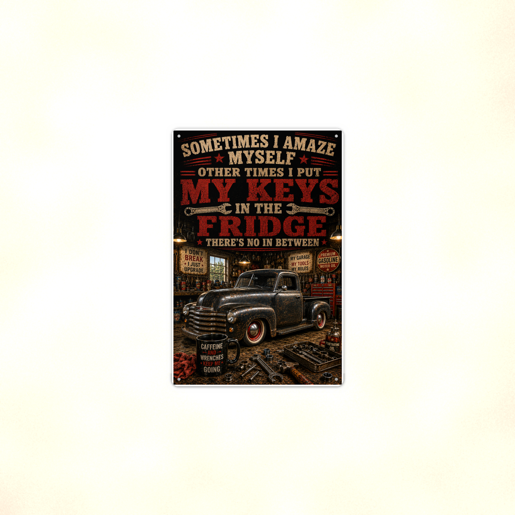 Sometimes I Amaze Myself - Keys In The Fridge, Funny Metal Sign 8x12 & 12x18 — Context view