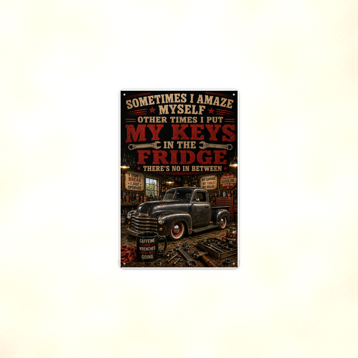 Sometimes I Amaze Myself - Keys In The Fridge, Funny Metal Sign 8x12 & 12x18 — Context view
