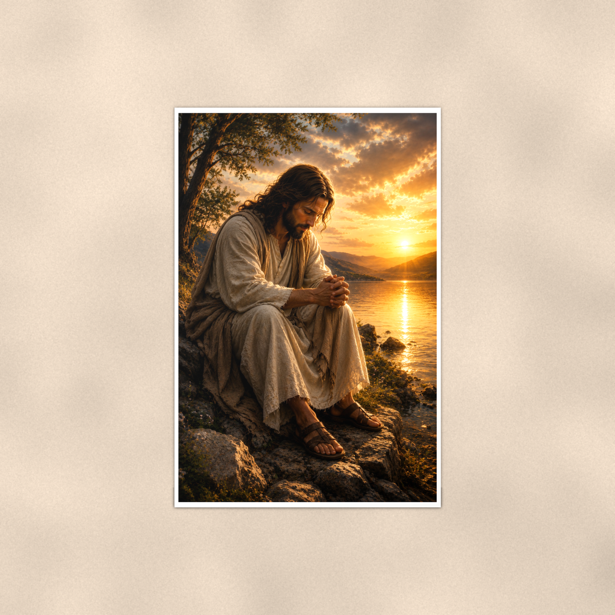 Jesus By The Lake At Sunset - Christian Poster 16x24 & 24x36 — Full product view