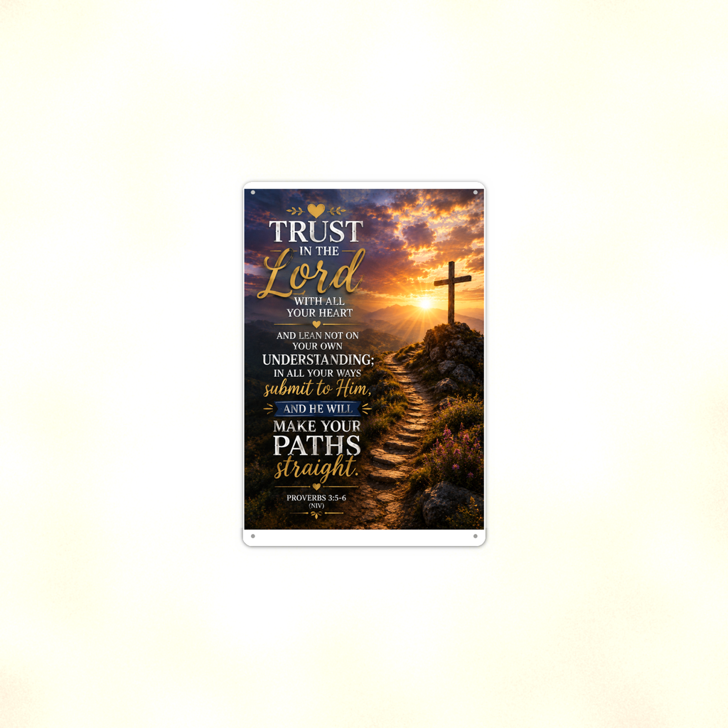 Trust In The Lord Lean Not On Understanding - Proverbs 3:5-6, Christian Metal Sign 8x12 & 12x18 — Context view