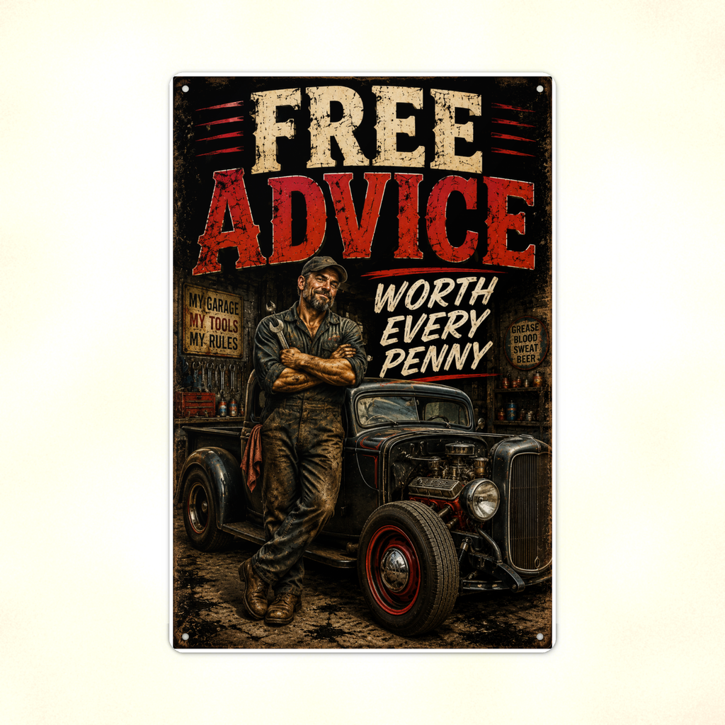 Free Advice Worth Every Penny - Funny Garage Metal Sign 8x12 & 12x18 — Print detail