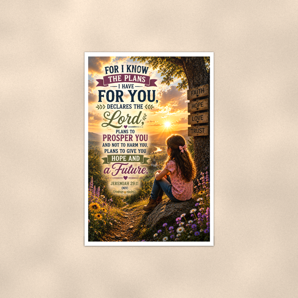 For I Know The Plans Girl At The Signpost - Jeremiah 29:11, Christian Poster 16x24 & 24x36 — Full product view