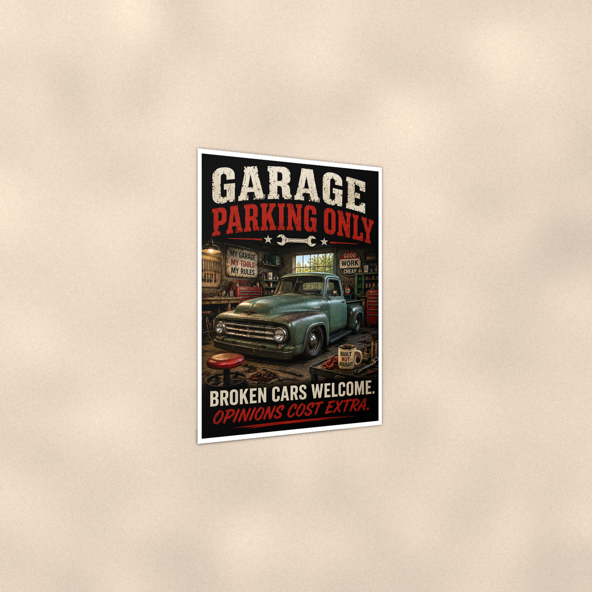 Garage Parking Only - Broken Cars Welcome, Funny Poster 16x24 & 24x36 — Print detail
