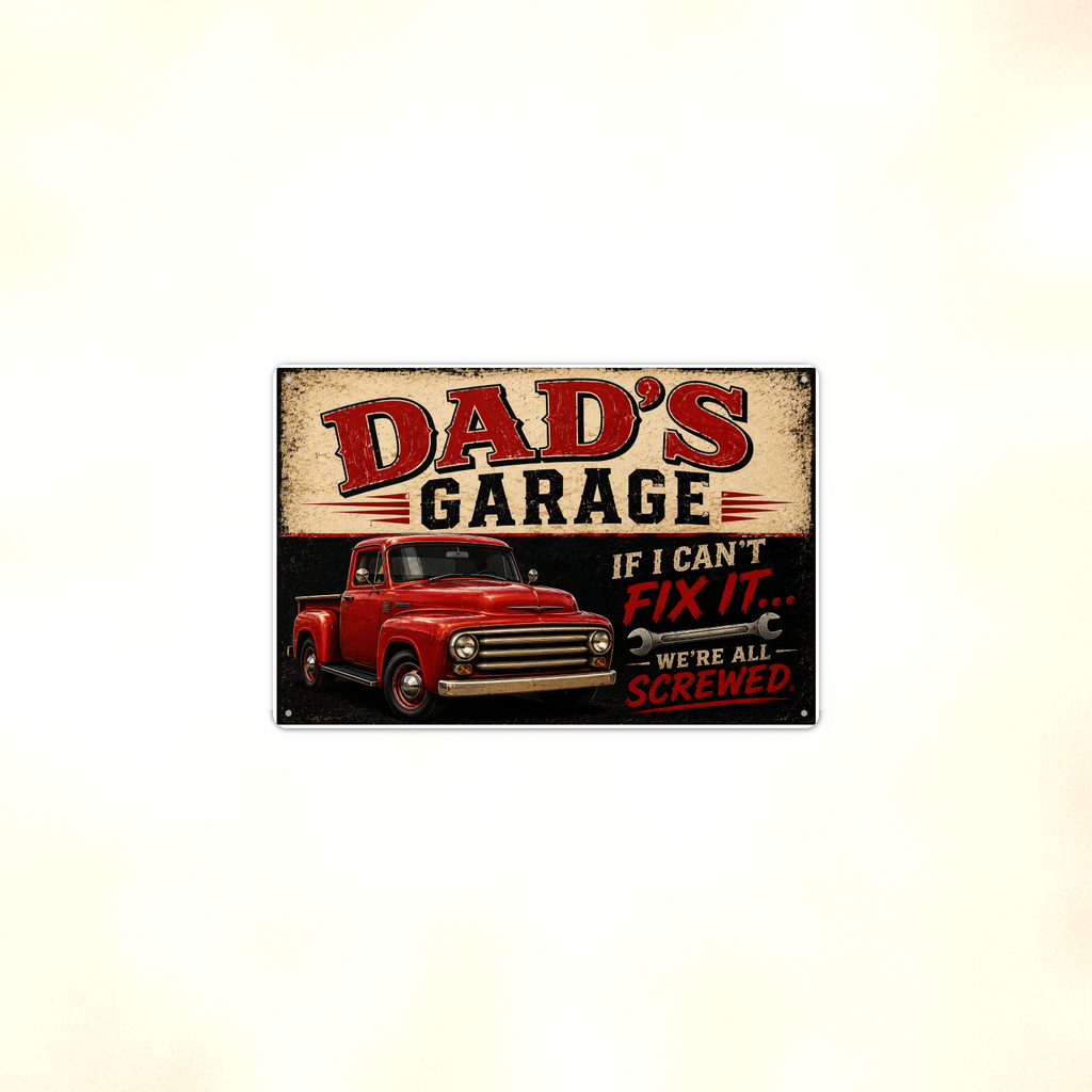 Dad's Garage - If I Can't Fix It We're All Screwed, Metal Sign 8x12 & 12x18 — Context view