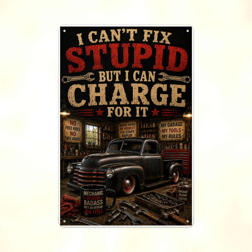 I Can't Fix Stupid But Charge For It - Funny Garage Metal Sign 8x12 & 12x18 — Print detail