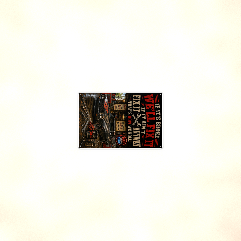 If Broke We'll Fix It Anyway - Funny Garage Metal Sign 8x12 & 12x18 — Room display