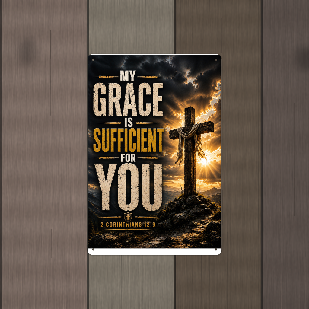 My Grace Is Sufficient For You - 2 Corinthians 12:9, Christian Metal Sign 8x12 & 12x18 — Alternate wall view