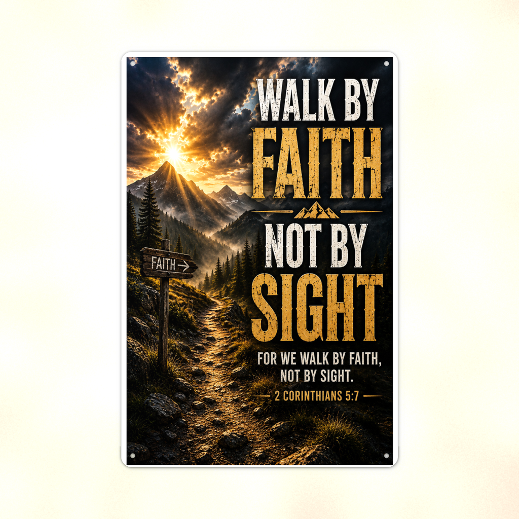 Walk By Faith, Not Sight - 2 Corinthians 5:7, Christian Metal Sign 8x12 & 12x18 — Print detail