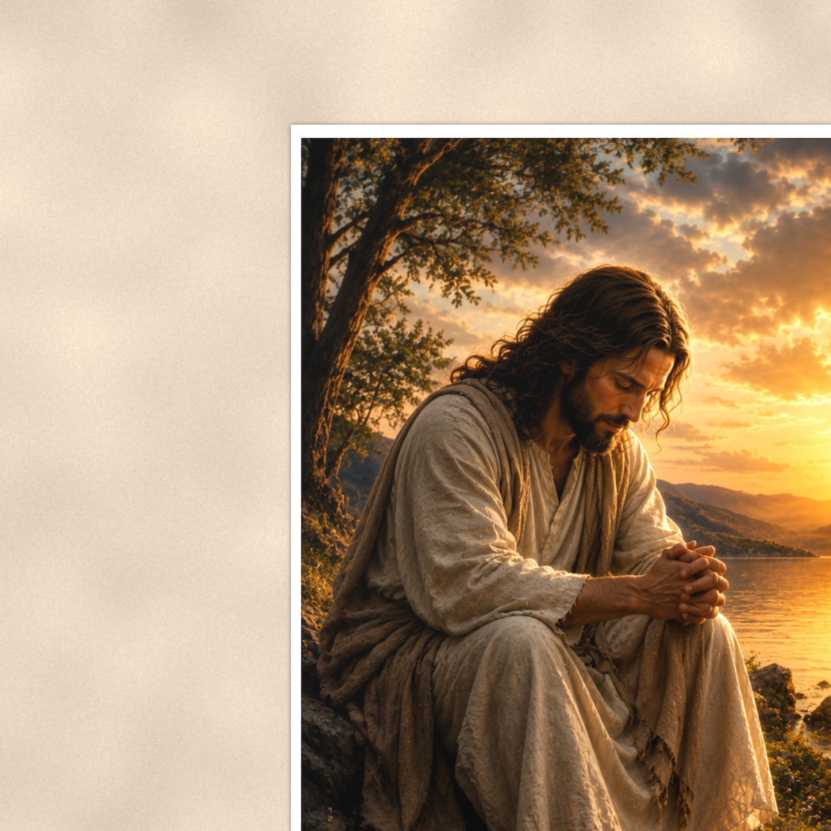 Jesus By The Lake At Sunset - Christian Poster 16x24 & 24x36 — Context view