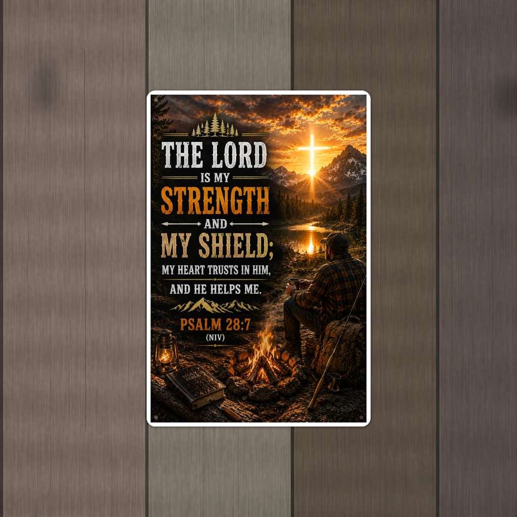 The Lord Is My Strength And Shield - Psalm 28:7, Christian Metal Sign 8x12 & 12x18 — Alternate wall view