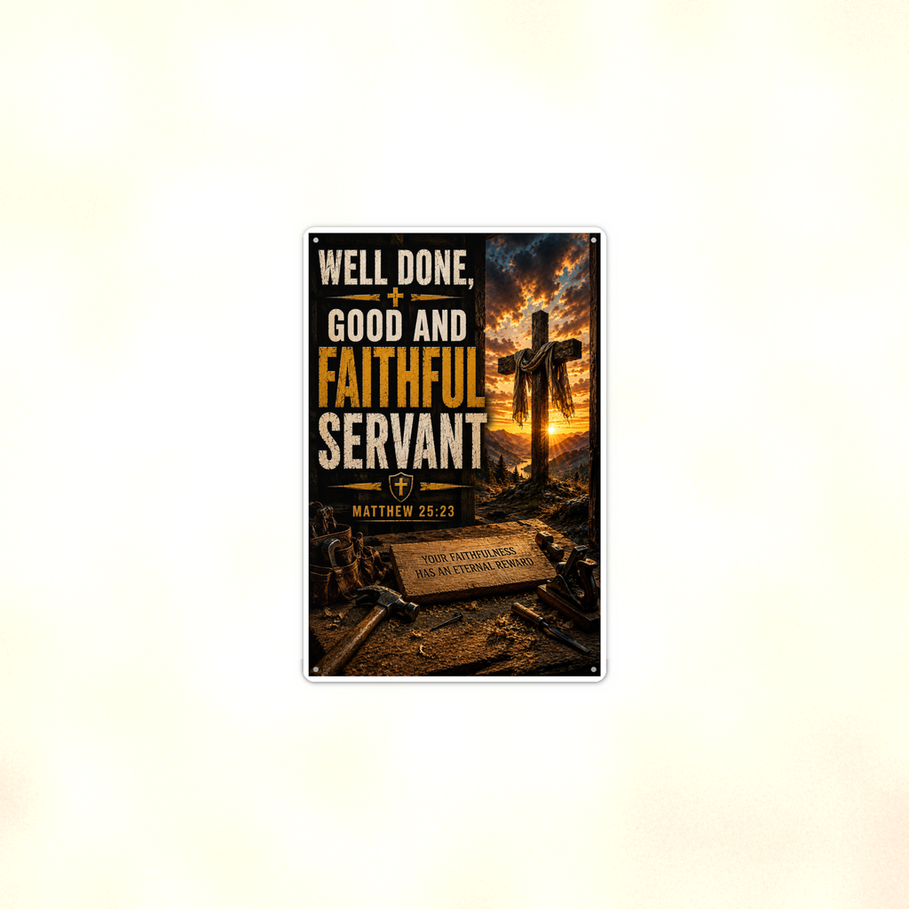 Well Done, Good And Faithful Servant - Matthew 25:23, Christian Metal Sign 8x12 & 12x18 — Context view