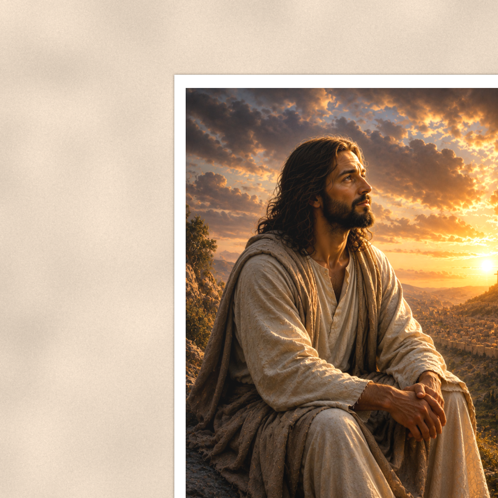 Jesus On The Hillside At Sunset - Christian Poster 16x24 & 24x36 — Context view