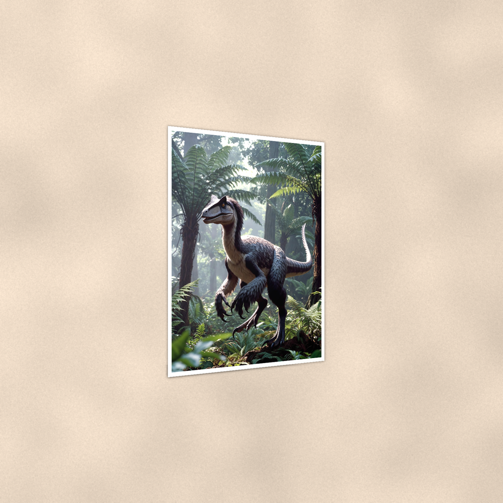 Feathered Raptor Jungle Scene - Dinosaur Poster 16x24 & 24x36 — Print detail