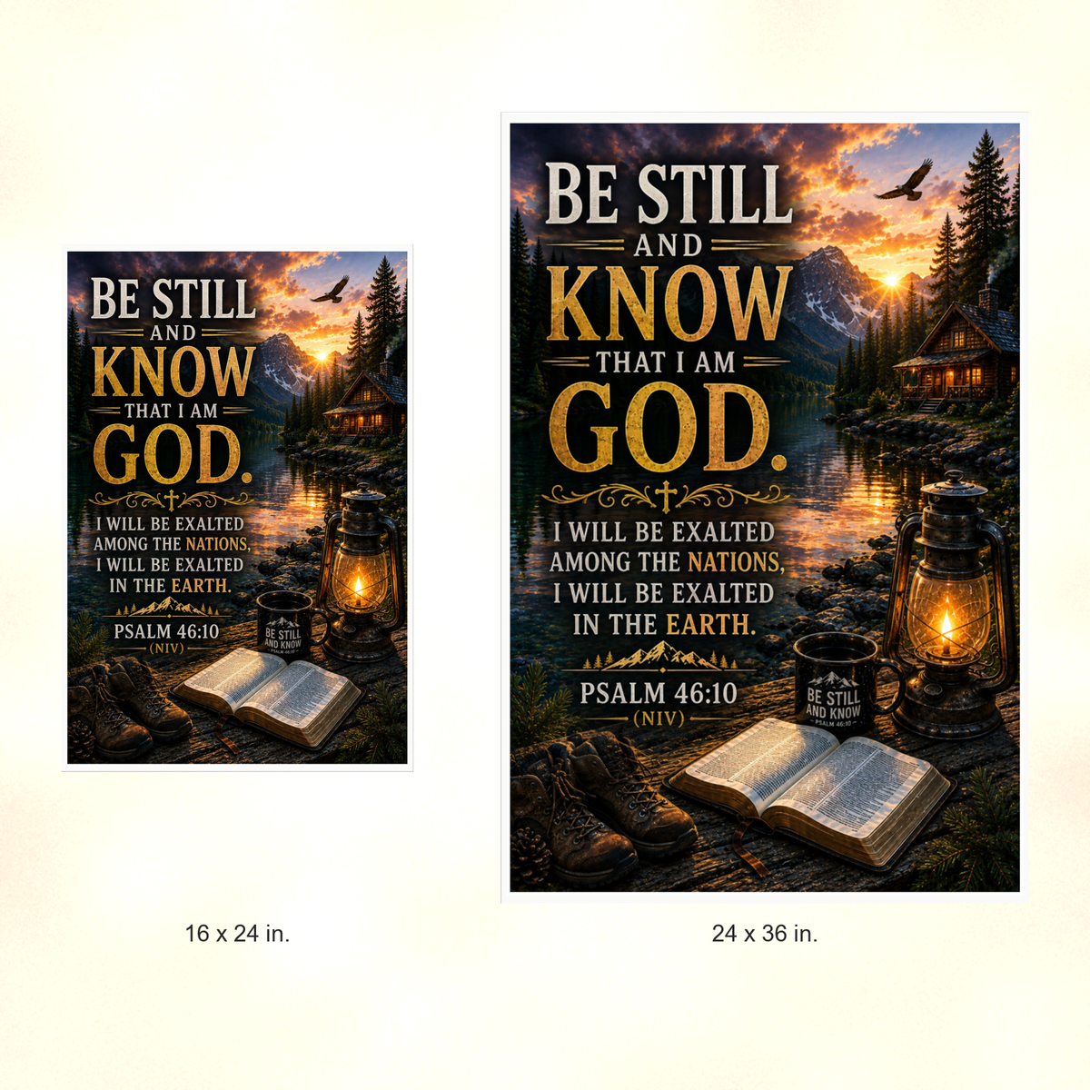 Poster size comparison: 16 x 24 inches and 24 x 36 inches, unframed.