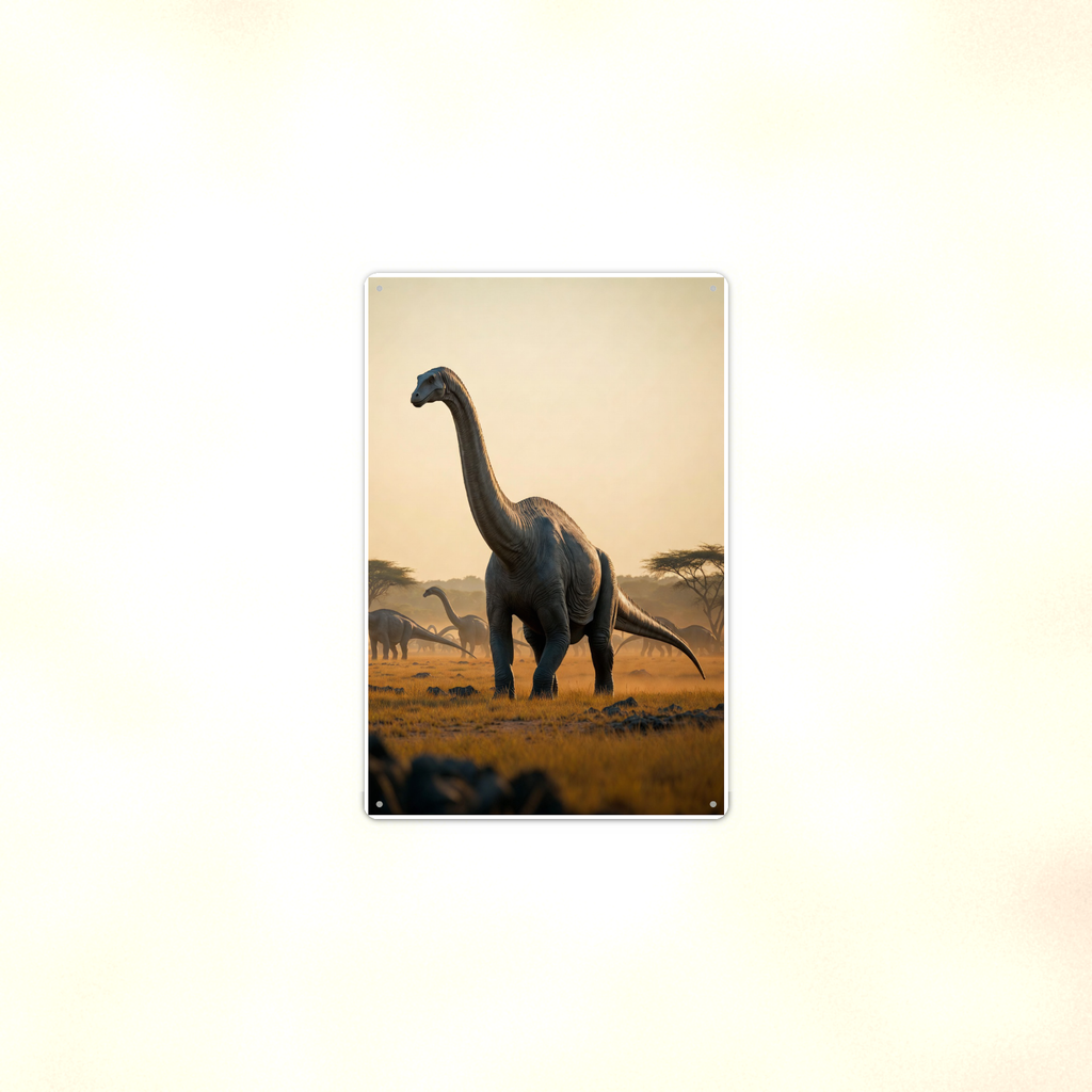 Long Neck Dinosaur Herd at Sunset - Metal Sign 8x12 & 12x18, Aluminum Decor — Context view