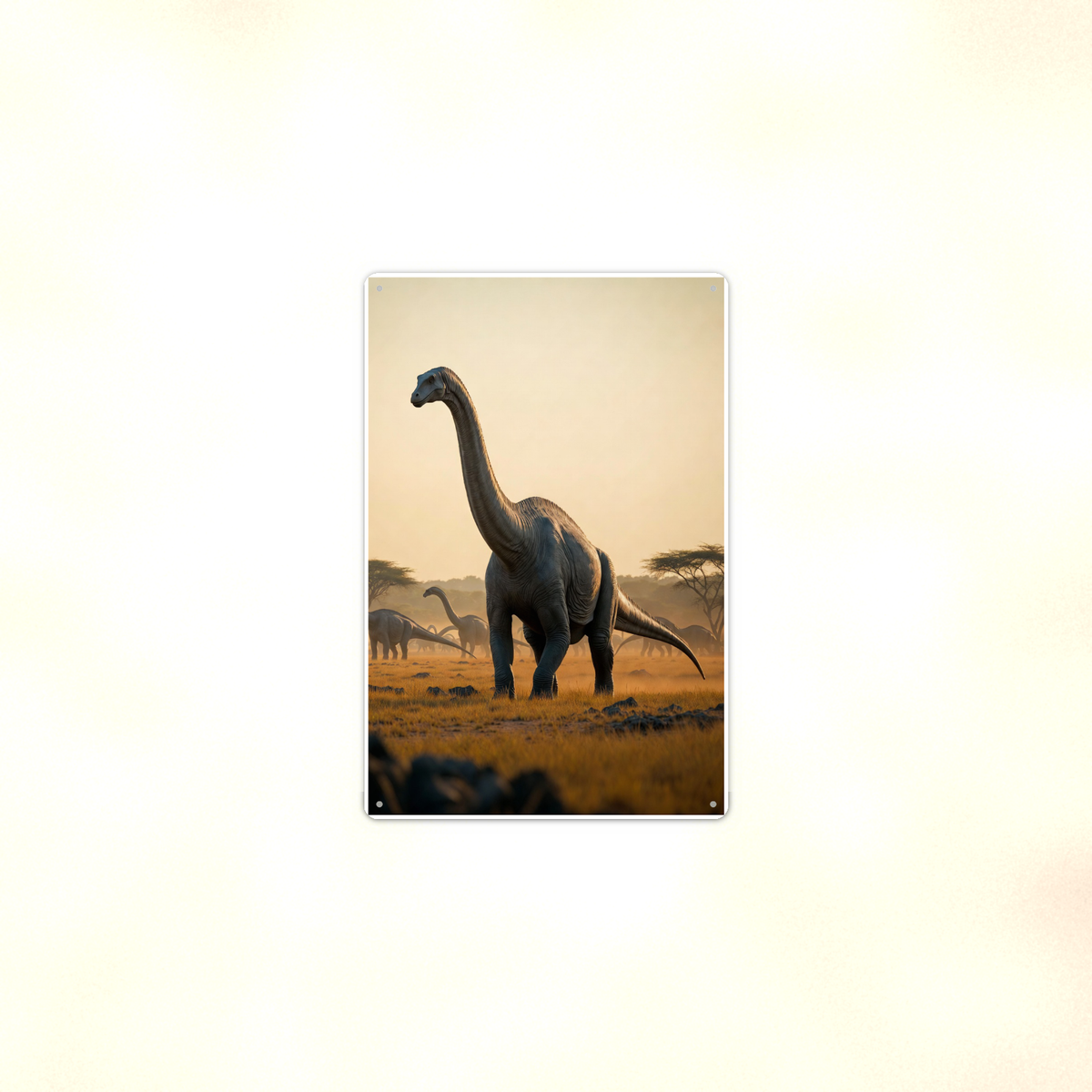 Long Neck Dinosaur Herd at Sunset - Metal Sign 8x12 & 12x18, Aluminum Decor — Context view