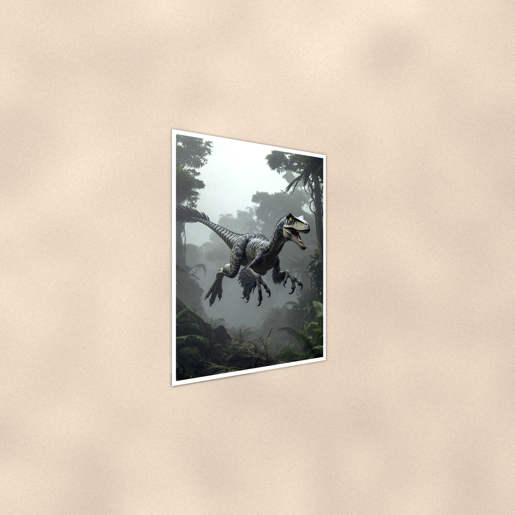 Feathered Raptor Leaping - Dinosaur Poster 16x24 & 24x36 — Alternate wall view