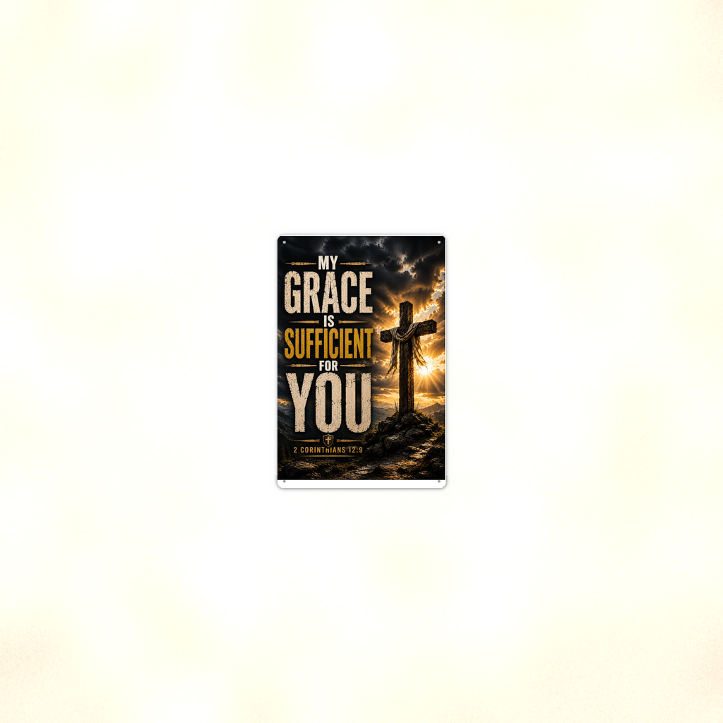 My Grace Is Sufficient For You - 2 Corinthians 12:9, Christian Metal Sign 8x12 & 12x18 — Room display